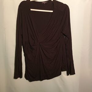 Express Black Long Sleeve Twist Front Top – Deep V-Neck Stretch Blouse